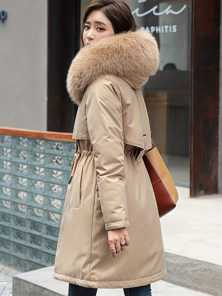 Winter New Mid-Length Fleece-Lined Vest Coat Trendy Women'S Coat Removable Collar - Khaki
