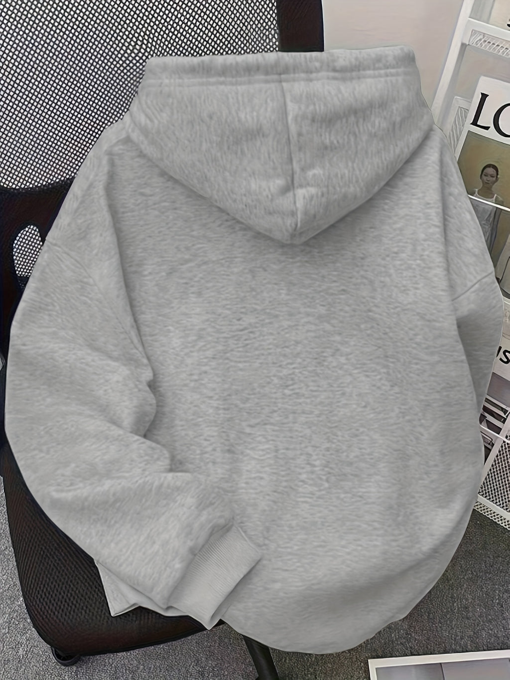 Women's Oversized Hooded Sweatshirt with Bow & Letter ' Print - Cozy Loose-Fit Sweater, Medium-Stretch Fabric, Machine Washable, Spring/Autumn Casual Wear (Year-Round) - Bow & Letter ' Design for Layering, Loose Sweater - Grey