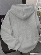 Women's Oversized Hooded Sweatshirt with Bow & Letter ' Print - Cozy Loose-Fit Sweater, Medium-Stretch Fabric, Machine Washable, Spring/Autumn Casual Wear (Year-Round) - Bow & Letter ' Design for Layering, Loose Sweater - Grey