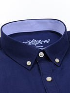 Men'S 60% Long Sleeve Solid Casual Sturdy Oxford Shirt - Navy Color