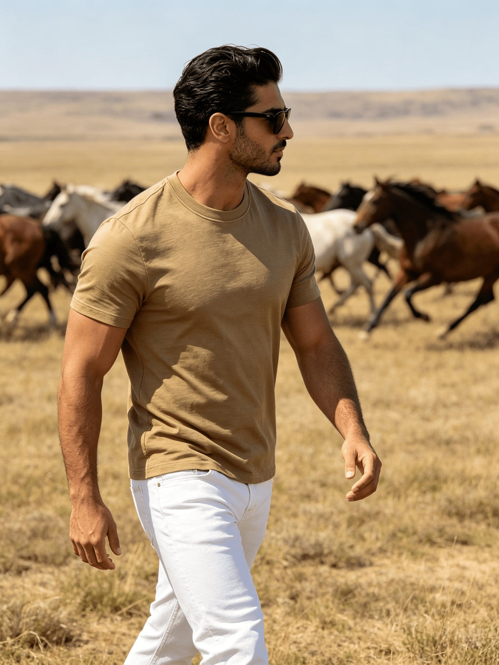 Fashion Athletic Men'S T-Shirt, Spring Summer New Style, Casual Versatile, Comfortable Breathable Lightweight, Trendy Slim Fit, Soft Skin-Friendly Fabric, Individual Premium - Khaki