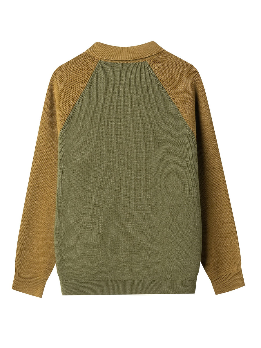 New Spring And Autumn Men'S Knitted Cardigan with a Large Lapel And Buttons, Featuring Trendy Color-Blocking Design, Comfortable And Warm Men'S Sweater Jacket A523 - Khaki