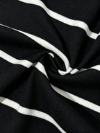 Women'S New Black And White Striped Round Neck Short Sleeve Slim Waist-Cinching Mid-Length Dress - Black And White Stripes