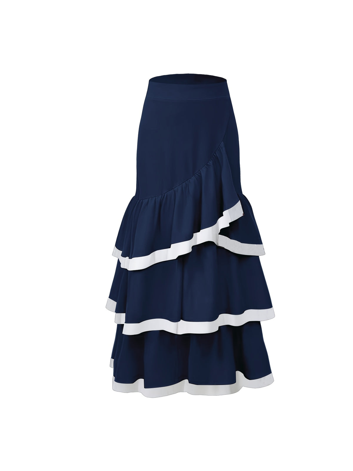 Autumn Versatile Color-Block Elegant Party Gathering Ruffle Hem Women's Skirt - Navy blue color