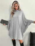 Plus Size, Plus Size Women's Oversized Winter Batwing Dress - Elegant High Neck Long Sleeve A-Line Coat Dress with Collar, Machine Washable Grey Sweater Dress for Casual & Formal Events (Fall/Winter) - No- Design - Light Grey