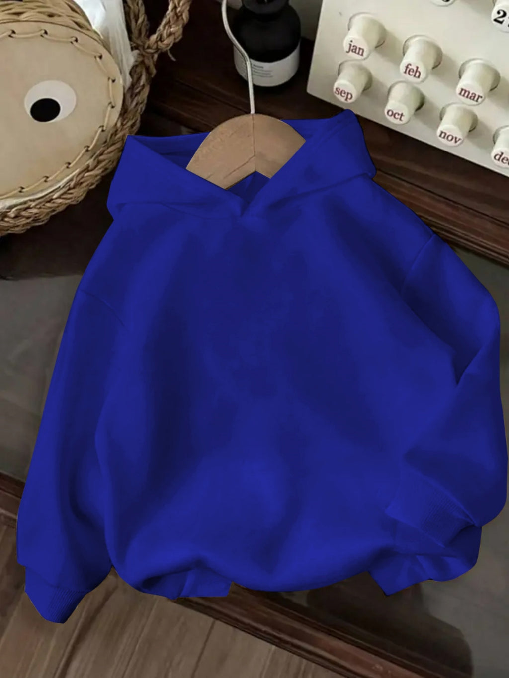 Fun 1pc Hooded Sweatshirt with Hand-Drawn Cute Little Black Cat Illustration Featuring a Butterfly, Pet Element, and Adorable Style Apparel Print - Blue