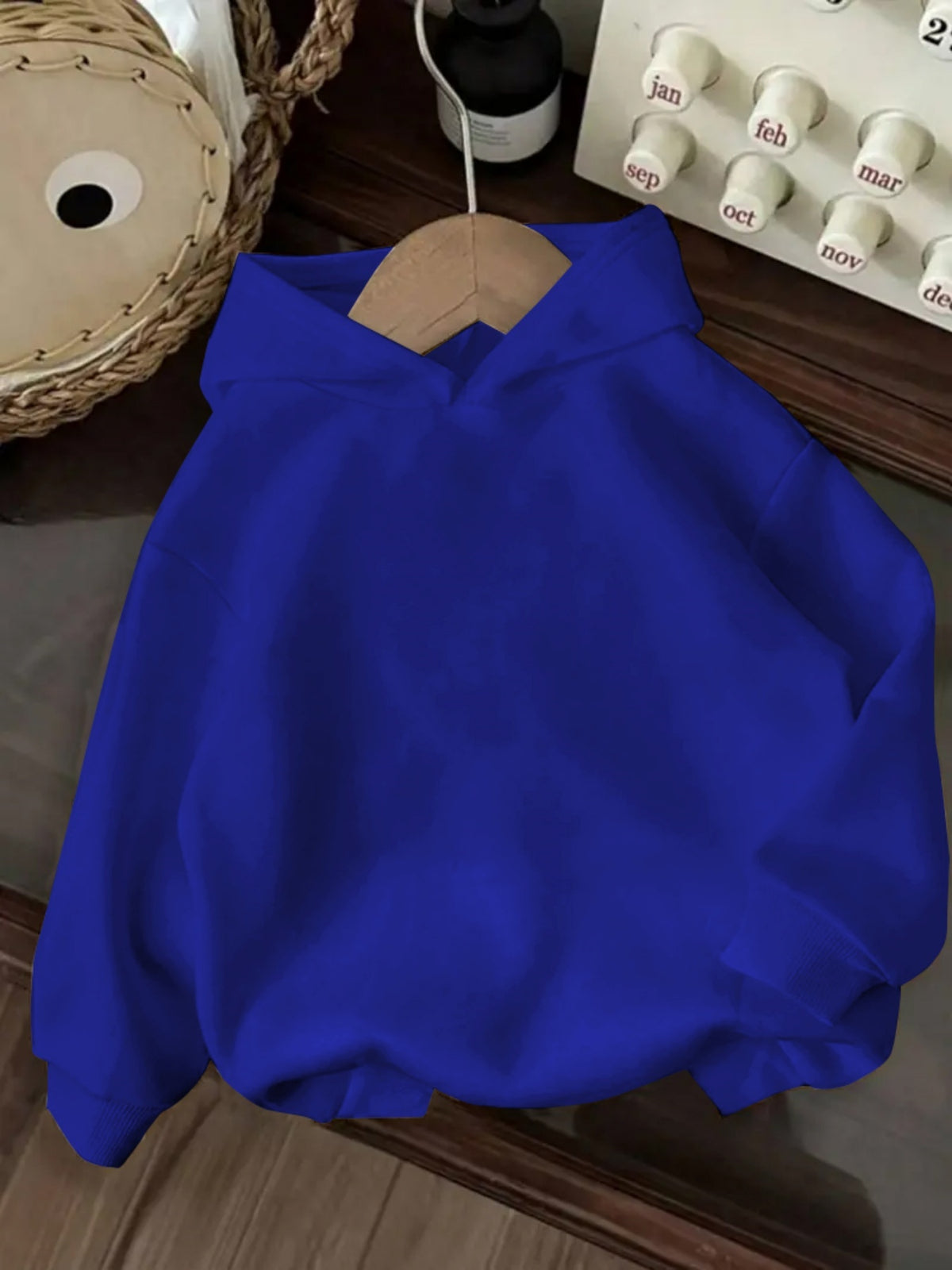 Fun 1pc Hooded Sweatshirt with Hand-Drawn Cute Little Black Cat Illustration Featuring a Butterfly, Pet Element, and Adorable Style Apparel Print - Blue