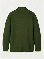 Men's New Autumn/Winter Double-Breasted Knit Jacket, Loose Fit Casual Suit-Style Top with Lapel. European/American Style Men's Notched Lapel Knit Cardigan with Double-Breasted Design, Versatile Outerwear for Spring/Autumn, Suitable for Both Commuting - fern green