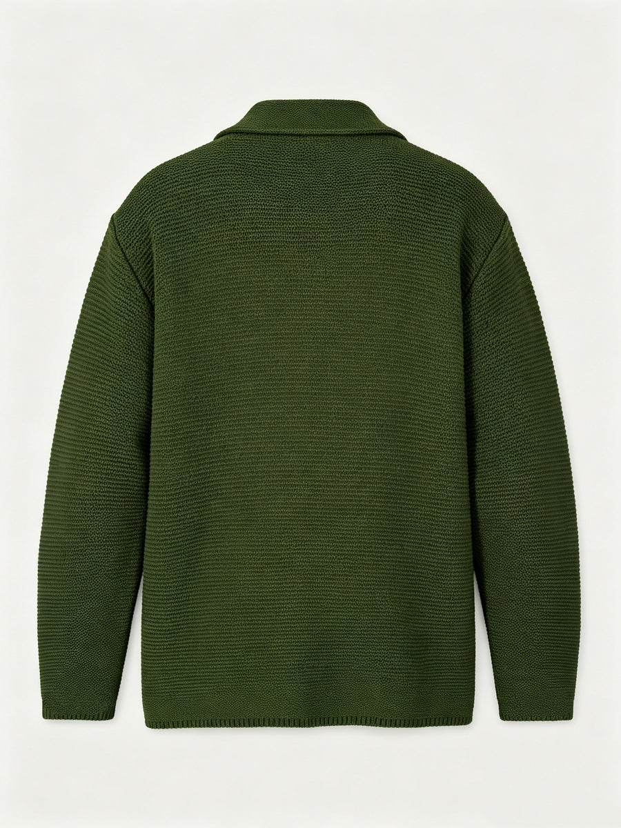 Men's New Autumn/Winter Double-Breasted Knit Jacket, Loose Fit Casual Suit-Style Top with Lapel. European/American Style Men's Notched Lapel Knit Cardigan with Double-Breasted Design, Versatile Outerwear for Spring/Autumn, Suitable for Both Commuting - fern green
