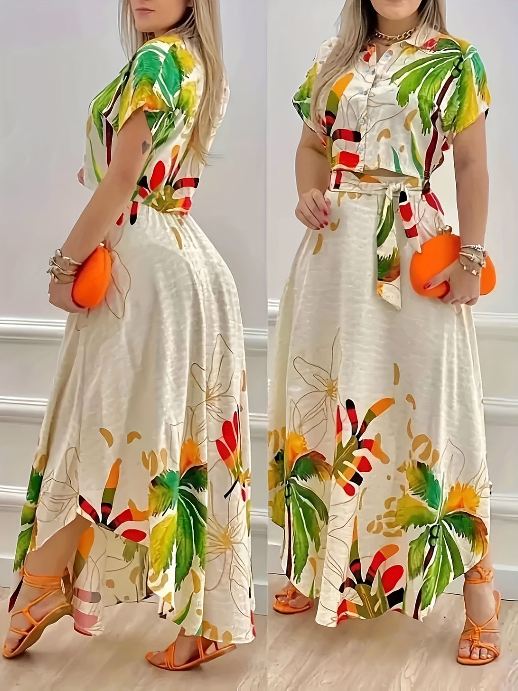 New European And American Style Fashion Positioning Print Skirt Suit - Green