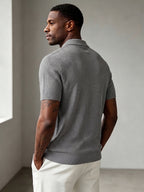 Men's Mature Business Style Knit Polo Shirt, 100% Pure Fabric, Breathable and Skin-friendly. Honeycomb Texture Jacquard Design, Simple Solid Color, Paired with a Three-button Lapel Collar, Clean Cut for a Flattering Fit. Suitable for Summer Commuting - Medium Gray