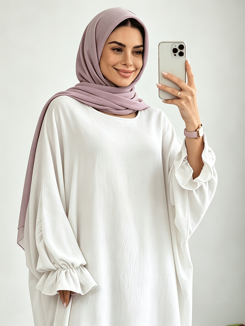 1pc Moisture-Wicking Breathable Fabric Loose Comfortable Batwing Dress Casual All-Match Abaya Suitable for Women'S Daily Wear Without Headscarf, Summer Abaya Women Abaya Women Muslim Dress Robe Summer Abaya Women - White