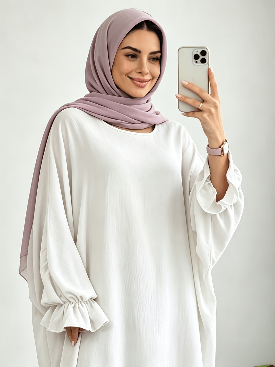 1pc Moisture-Wicking Breathable Fabric Loose Comfortable Batwing Dress Casual All-Match Abaya Suitable for Women'S Daily Wear Without Headscarf, Summer Abaya Women Abaya Women Muslim Dress Robe Summer Abaya Women - White