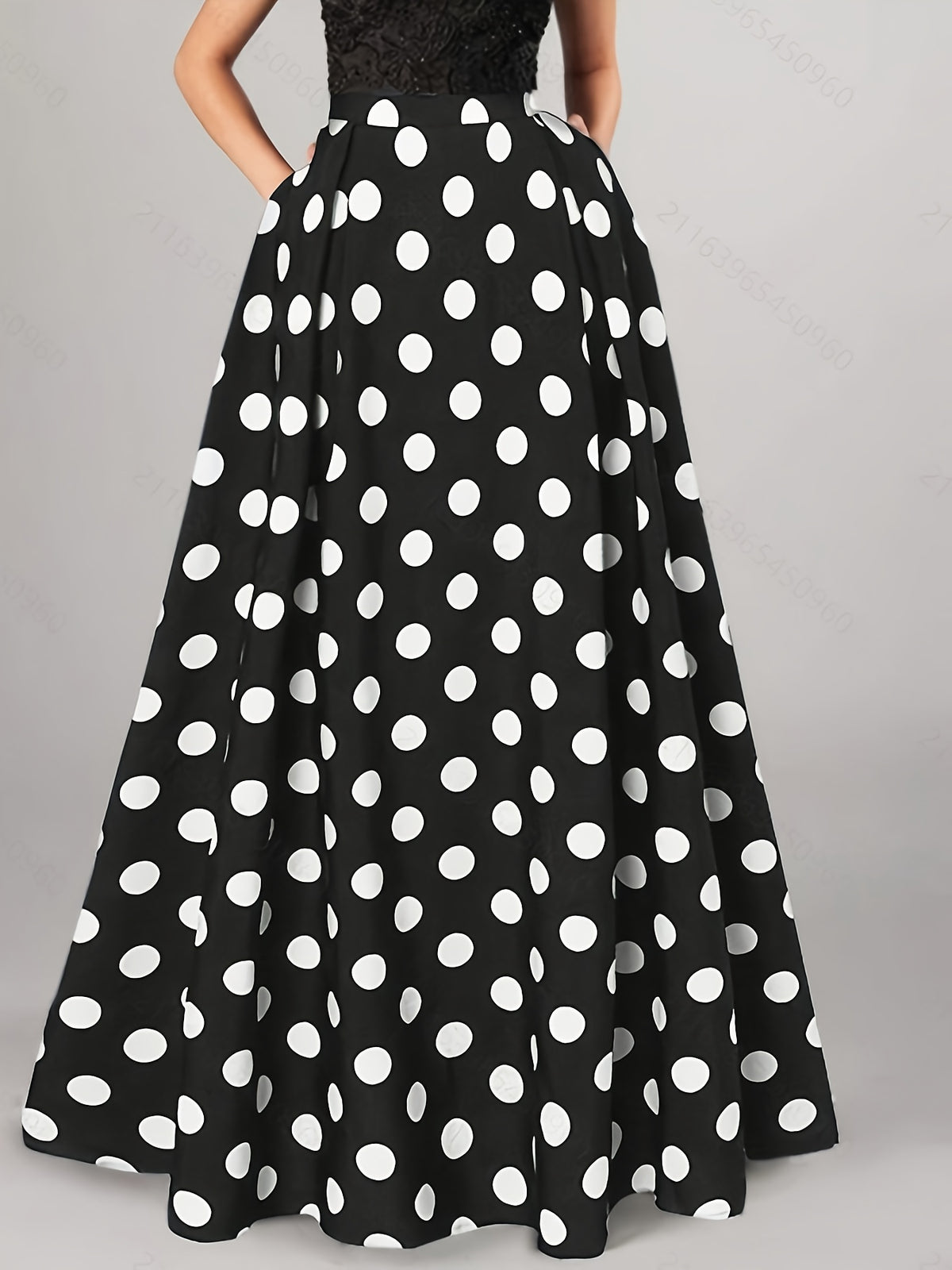 Women's New Spring/Summer Fashion Elegant Polka Dot Maxi Dress, Fluffy A-Line High-Waist Flared Skirt, Versatile for Casual, Class Reunions, Work,, Home, Attendances, and Dates - Black