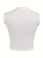 [Self-Designed Pattern] JFL141 Sexy Hollow Out Sleeveless Top for Women, European And American Style, Solid Color, Round Neck, Slim Fit, Versatile Vest - White