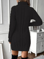 Autumn/Winter Fashionable Sexy High-Neck Ribbed Dress - Black