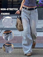 Y2K Women'S Solid-Color Straight-Leg Washed Denim Jeans - Versatile Wide-Leg Trousers Suitable for Streetwear And Commuting; All-Season - Light Blue