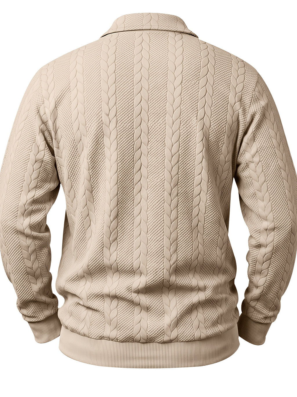 1pc Men's Striped Jacquard Long-Sleeve Polo Shirt, Autumn/Winter Textured Vintage Style Outdoor Casual Henley Top - Khaki