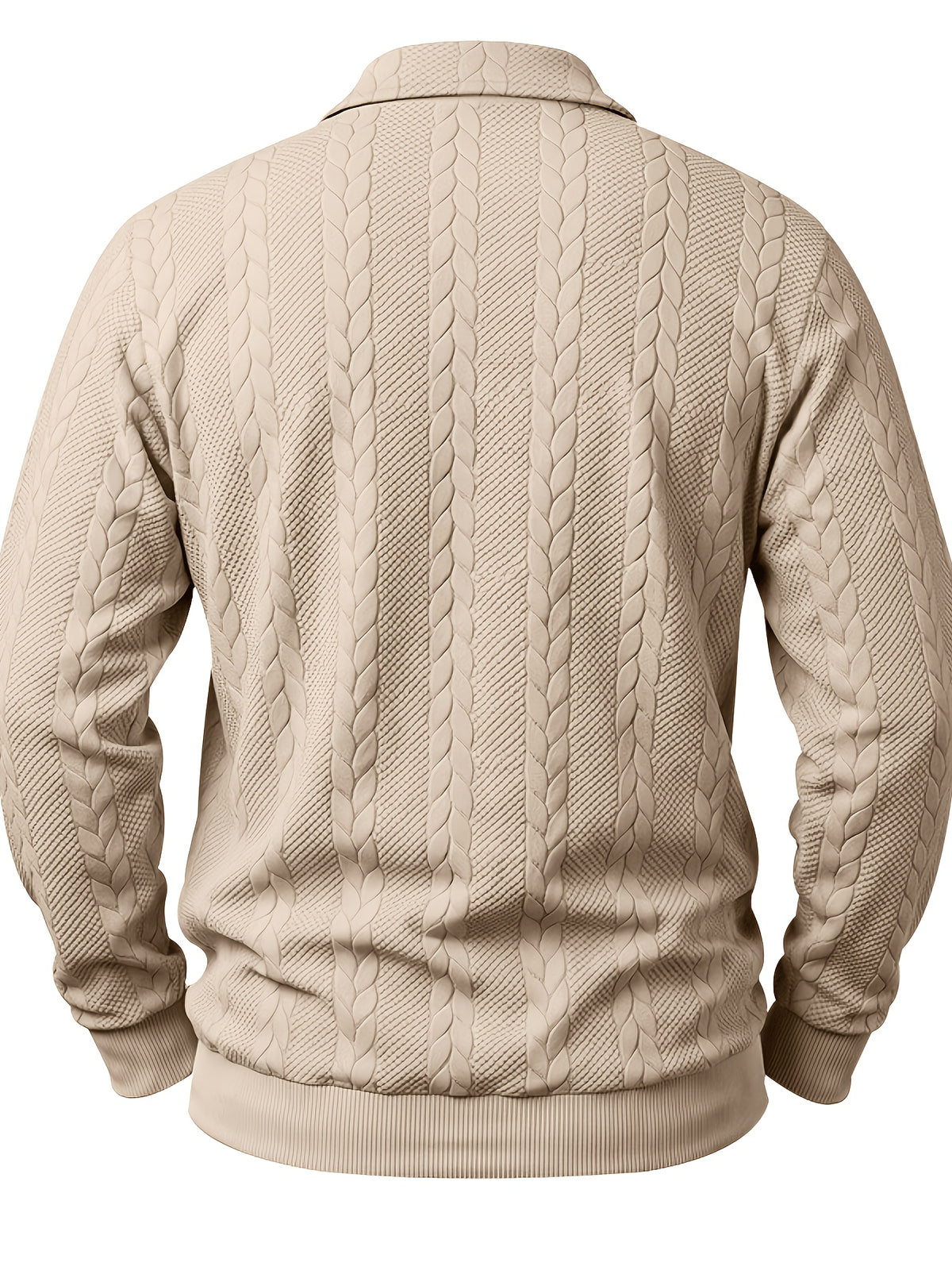 1pc Men's Striped Jacquard Long-Sleeve Polo Shirt, Autumn/Winter Textured Vintage Style Outdoor Casual Henley Top - Khaki