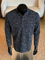 Autumn/Winter Striped Men's Loose Long Sleeve Casual Stand Collar -Lined - Black