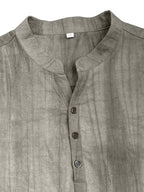 Men'S Summer Casual Henley Shirt, Preppy Style Thin Stand-Up Collar Short Sleeve T-Shirt, Retro Crinkle Ramie Pullover Men'S Top - Linen