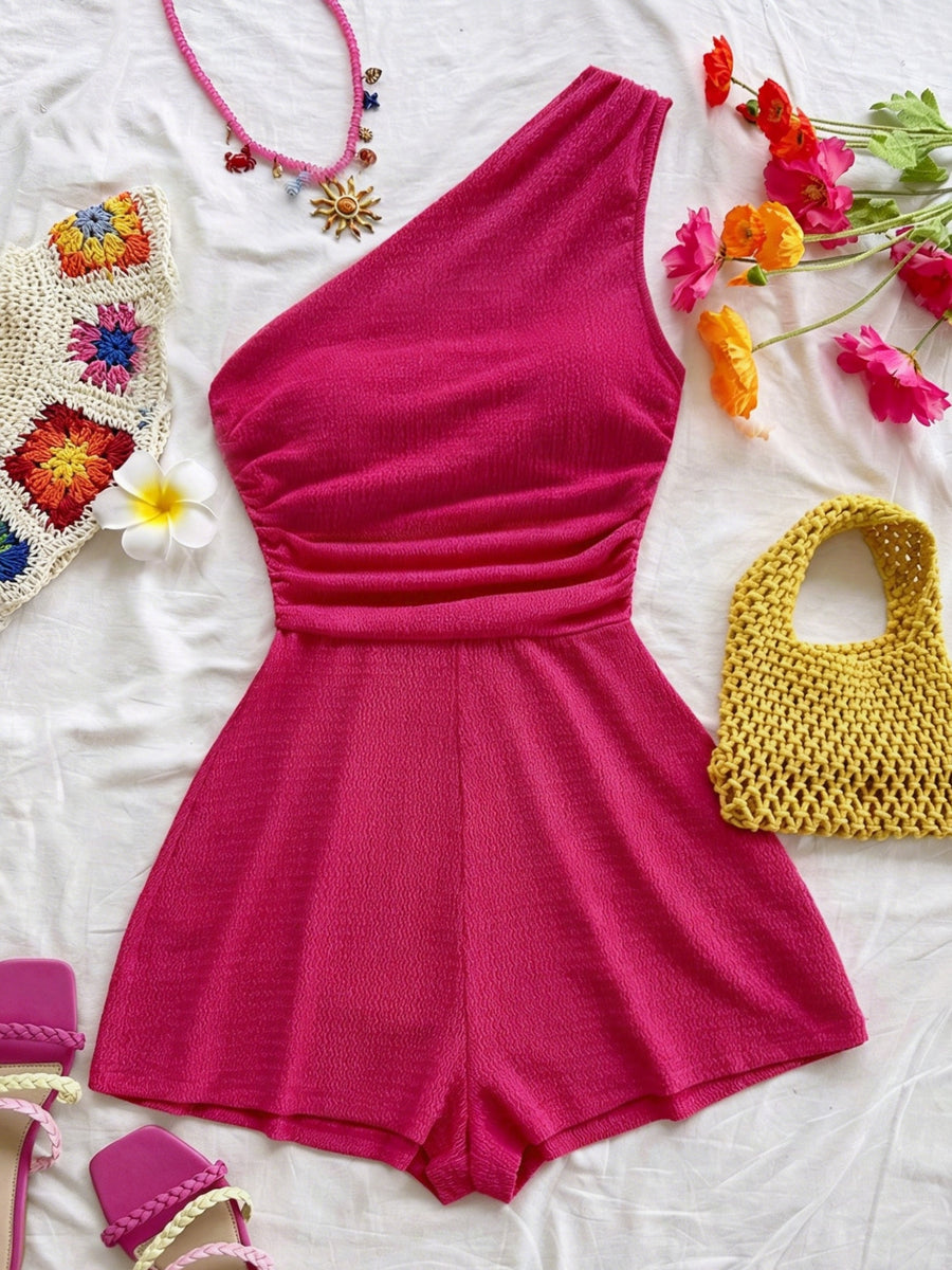 New Korean-Style Niche Jumpsuit for Women, Pure Alluring Vibe Strapless Fashionable A-Line Spicy Short Jumpsuit for Vacation Trips - Rose Red