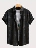 Summer Men's Casual Fashion Embossed Short Sleeve Shirt, Chinese Size, Please Check The Size Guide Carefully - Black