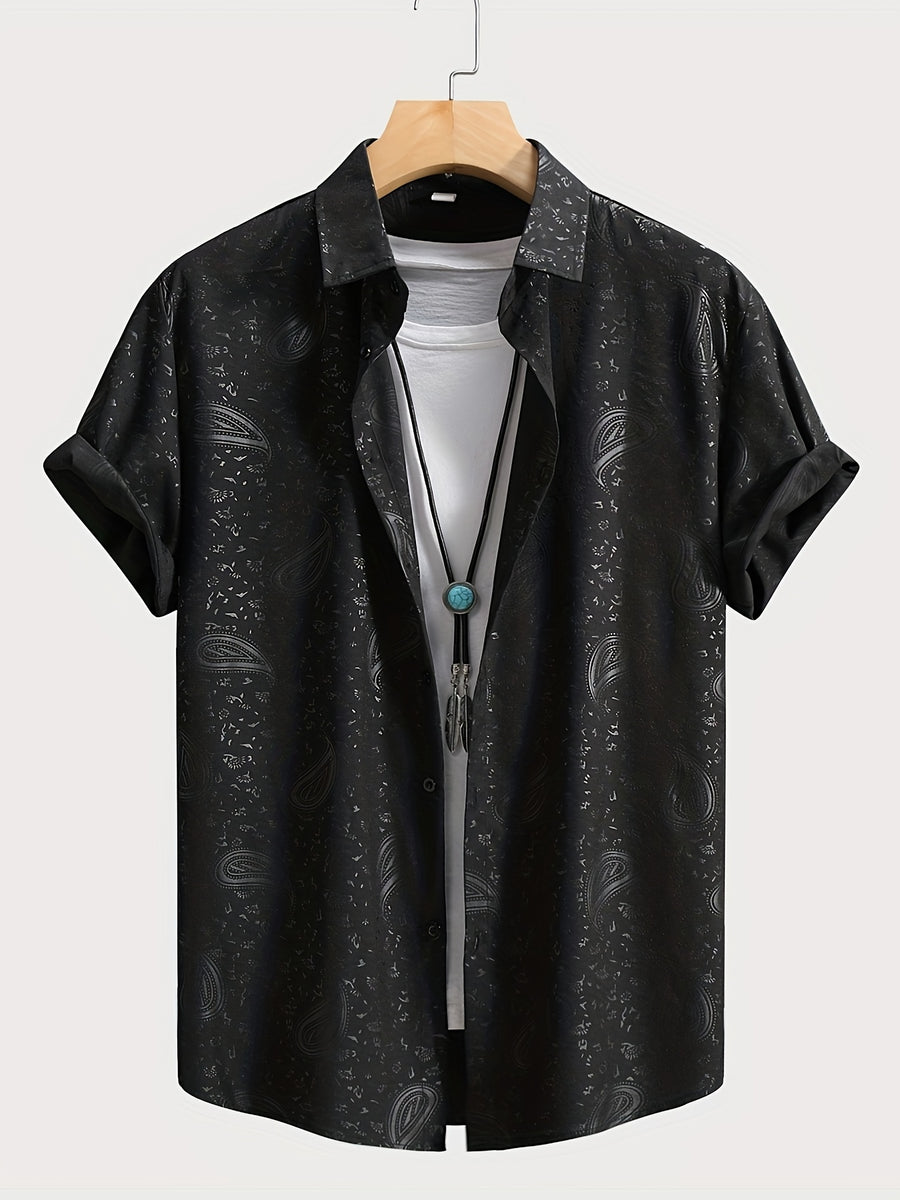 Summer Men's Casual Fashion Embossed Short Sleeve Shirt, Chinese Size, Please Check The Size Guide Carefully - Black