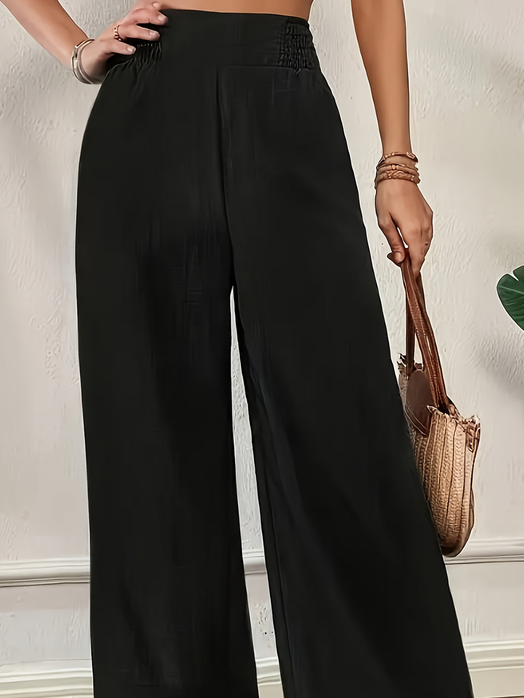 Everyday Comfortable Fashion Casual Waistband Elastic Versatile Wide-Leg Pants - Black