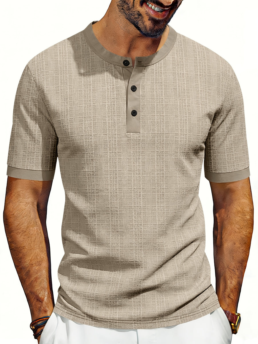 Men'S Loose Casual Henley Short-Sleeve Shirts for Summer - Khaki