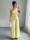 Women' Yellow Off-Shoulder A-Line Midi Dress with Belt & Bow Waist Tie - Belted Pockets Suitable for Party Wedding Guest Dress, Machine Washable Solid Color Dress for Year-Round Wear - Yellow