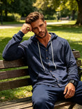 New Arrival: American Style Loose-Fit Men's Linen Casual Minimalist Trendy Hooded Long-Sleeve Shirt - Navy Color