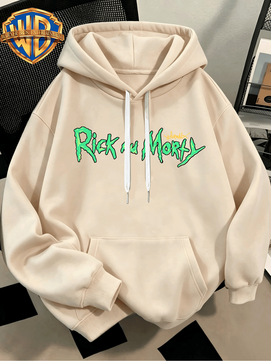 Fashion Hip Hop Print Fashion Brand Casual Versatile Sports Drawstring Pocket Hooded Men'S Sweater, Men'S Autumn And Winter Cute Casual Style, Sports Style Fashion Loose Hoodie, Daily Casual Wear - Apricot