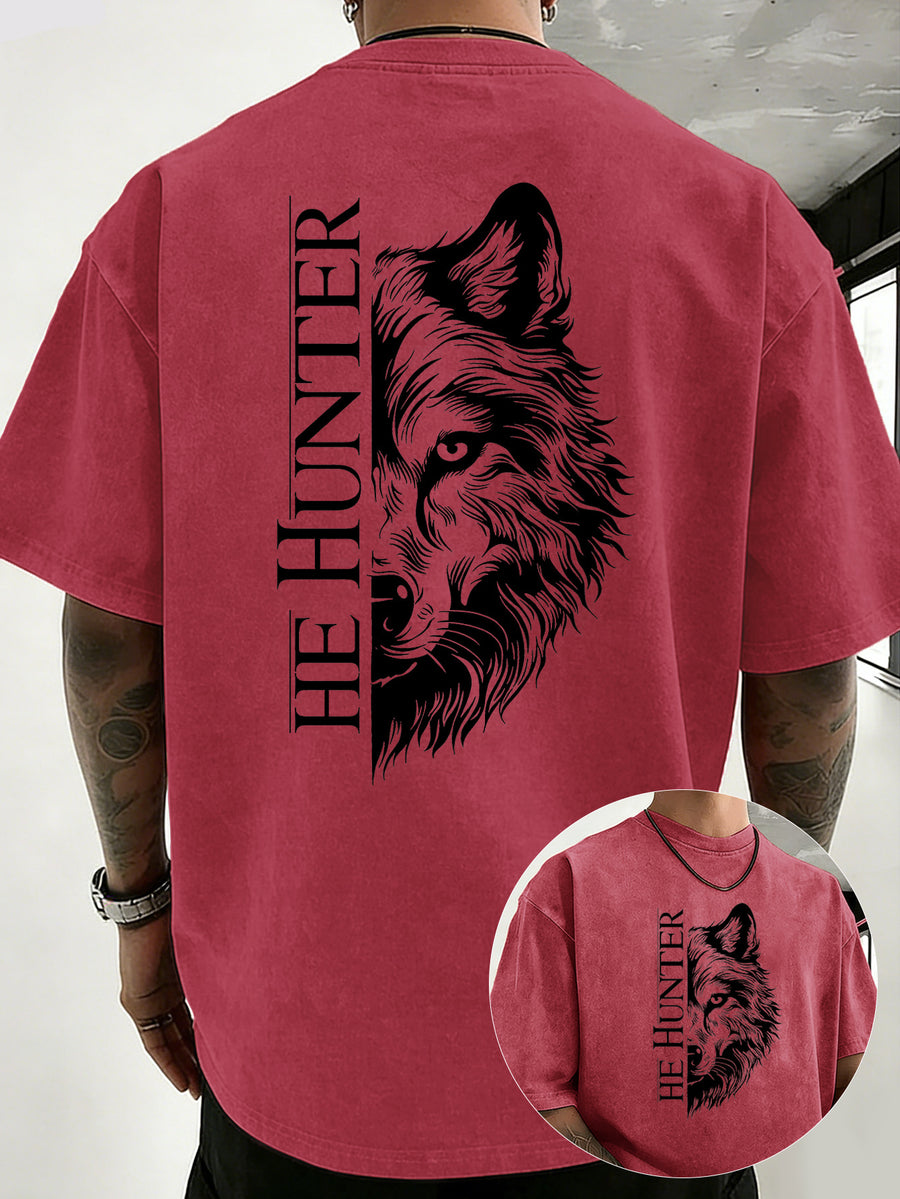 Vintage Washed Loose Double-Faced Print T-Shirt with Letter Pattern, Unisex Classic Basic Style, Soft And Durable Short Sleeve, Suitable for Students And Office Workers - Red