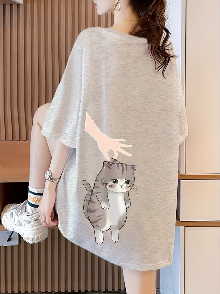 Women's Short Sleeve T-Shirt with Front and Back Print, Pure - White Gray
