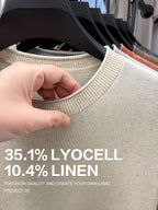 35.1% Lyocell And 10.4% Linen High-Quality Light Luxury Men'S Short Sleeve Round Neck Pullover Knit T-Shirt Fashion Casual Suitable for Outdoor Sports Golf Base Layer Floral Yarn Knit Fabric Collar Rolled Edge Craft Easy Commute Light Business Style - Raw Linen