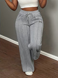 Fashion Casual Ribbed Waist Lace-up Elastic Waist Sweatpants | Women'S Straight Leg Pants for Fall/Winter - Grey