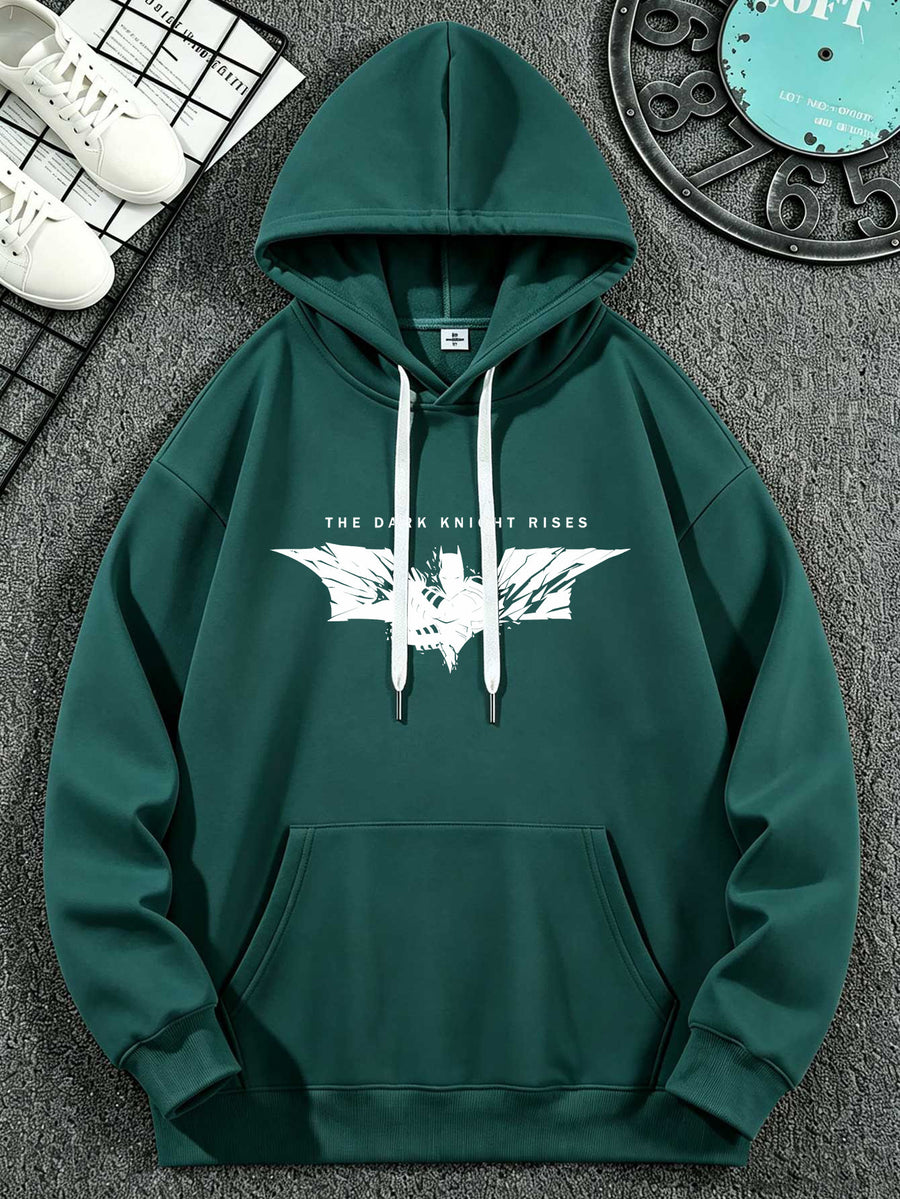 Warner Bros. DC Authorized 'THE DARK KNIGHT RISES' Shattered Bat Logo Print Superhero Casual Hooded Sweatshirt - Dark Green
