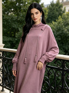 Plus Size - 1pc Women'S Hooded Double-Layer Abaya Dress, Casual Loose Breathable Prayer Robe, Suitable for Daily Wear Or Gifting - Pink Color
