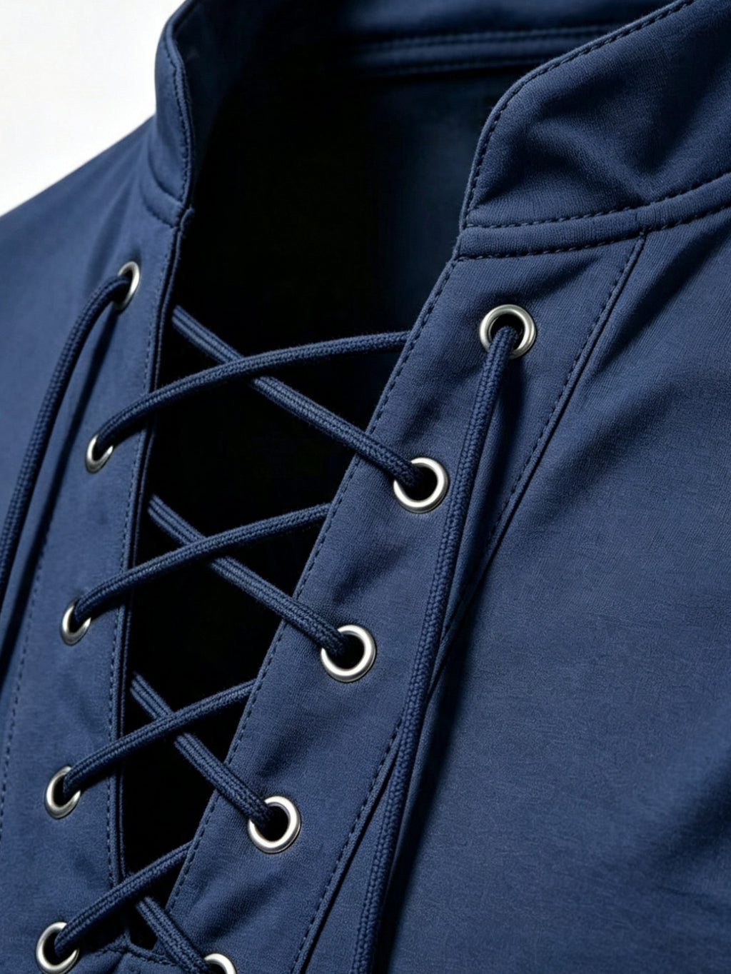 2026 New Men'S Casual Outdoor Tie-Neck Polo Shirt - K, Long Sleeve for All Seasons, Button-Less Design with Cross Drawstring, Stand Collar, Breathable And Comfortable, Quick-Dry - Navy Color