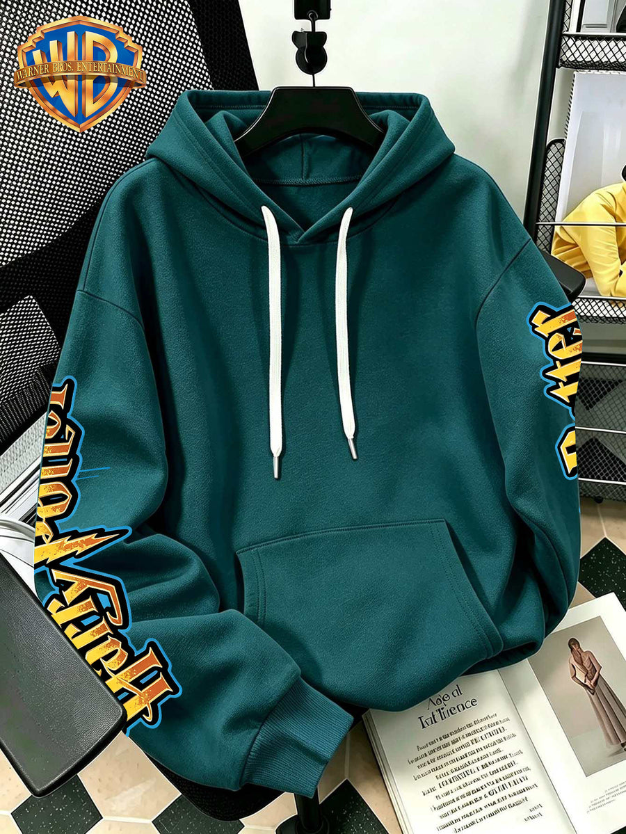 Warner Bros Official 1pc Vintage Golden Pattern Magic Owl Trendy Casual Hoodie - Men's Fashion Hoodie, Adjustable Drawstring Loose and Comfortable Sweatshirt, Suitable for Daily and Outdoor Sports Wear, the Perfect Choice for Warmth in Autumn - Green