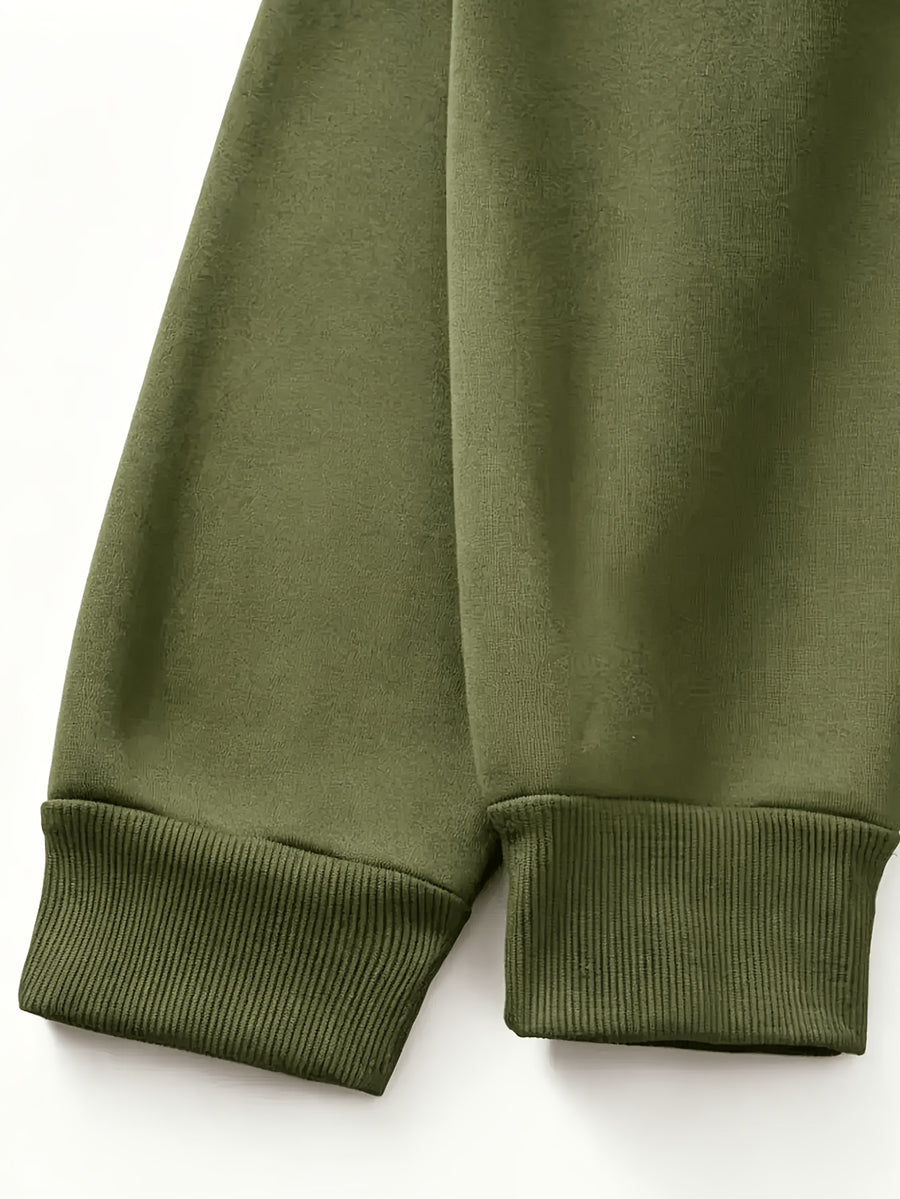 Men's Fashion Trendy Casual Solid Color Hooded Sweatshirt - Olive Green