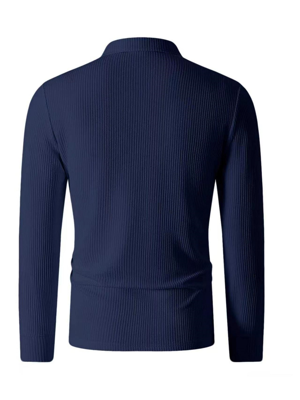 Men'S Half-Zip Lapel Long Sleeve Polo with Vertical Pique Texture, MILANO Milan Letter Print Light Casual Business Sweater, Soft And Machine Washable, Knit - Navy Color