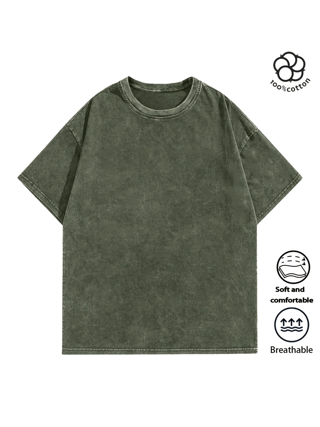 Men Heavyweight Short Sleeve T Shirt Washed Vintage Fashion Print Acid Wash Distressed Grunge Style Pure Breathable Fabric High Street Hip Hop Loose Fit Gym Fitness Workout Tops Casual Clothing 2026 - Military Green