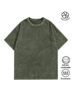 Men Heavyweight Short Sleeve T Shirt Washed Vintage Fashion Print Acid Wash Distressed Grunge Style Pure Breathable Fabric High Street Hip Hop Loose Fit Gym Fitness Workout Tops Casual Clothing 2026 - Military Green