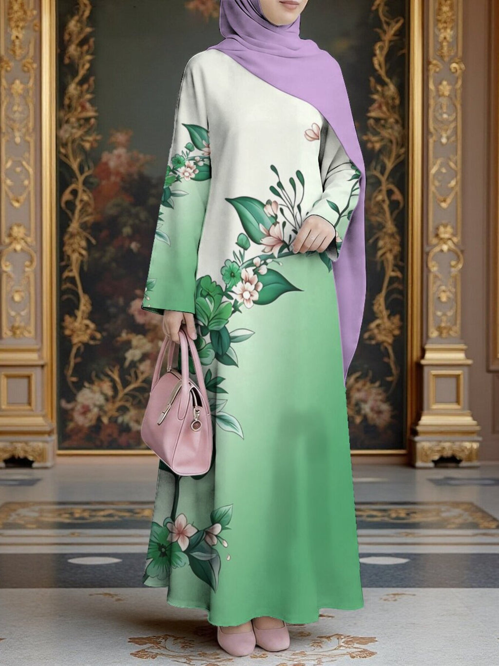 New Middle Eastern Style Muslim Elegant Robe, Featuring Middle Eastern Ethnic-style Prints and a Long Skirt Design, Suitable for Eid Al-Fitr and Eid Al-Adha. This Loose, Comfortable, and Breathable Long-sleeve Dress Is Perfect for Commuting - Mixed colors