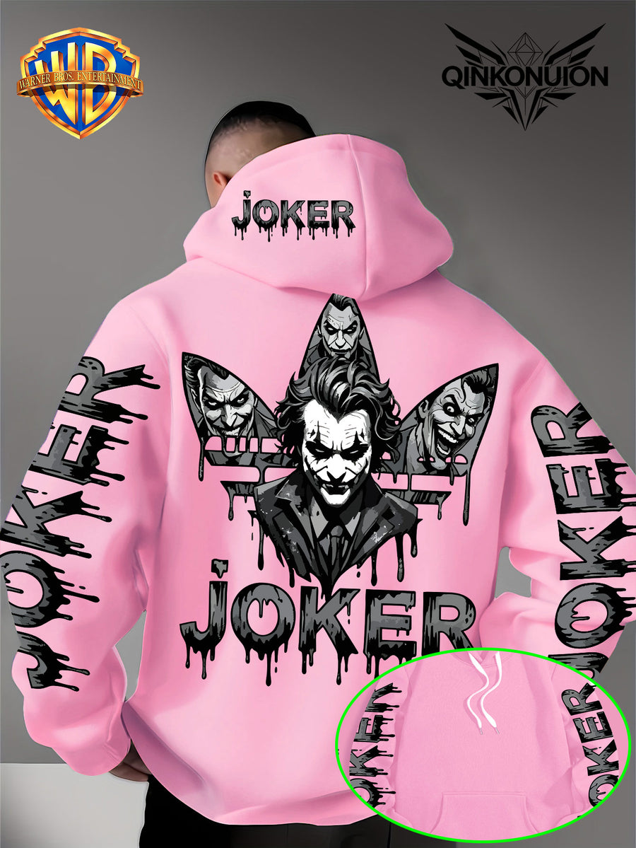 Warner Official Men's Hoodie, Multi Sided Clown Dark Dripping Graffiti Trendy Brand Printed Design, Machine Washable, Warm and Casual for Autumn and Winter, Daily Drawstring Hoodie, Multi Functional Sports and Leisure Loose Version - Pink Color
