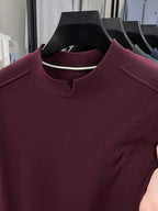 Men'S Small V-Neck Corduroy Long Sleeve Base Layer, Light Luxury Business Casual Warm Inner Wear, Featuring Chinese Small Open Collar Design, Suitable for Autumn/Winter Layering And Daily Commute - SINBOS - Angola Red