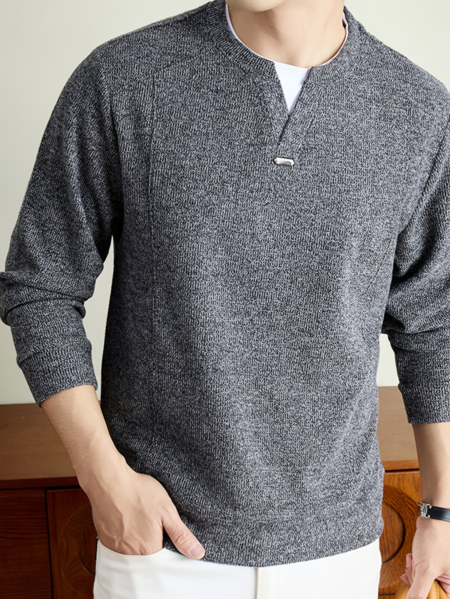 Men's 2-in-1 Look Knit Sweater, Old Money Style, Simple Business Casual, Suitable for Middle-Aged Men as a Spring/Autumn Inner Layer - SINBOS - Black Gray