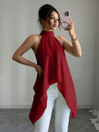 Spring-Summer Elegant Fashion Design Halter Tie-Neck Shirt - Burgundy